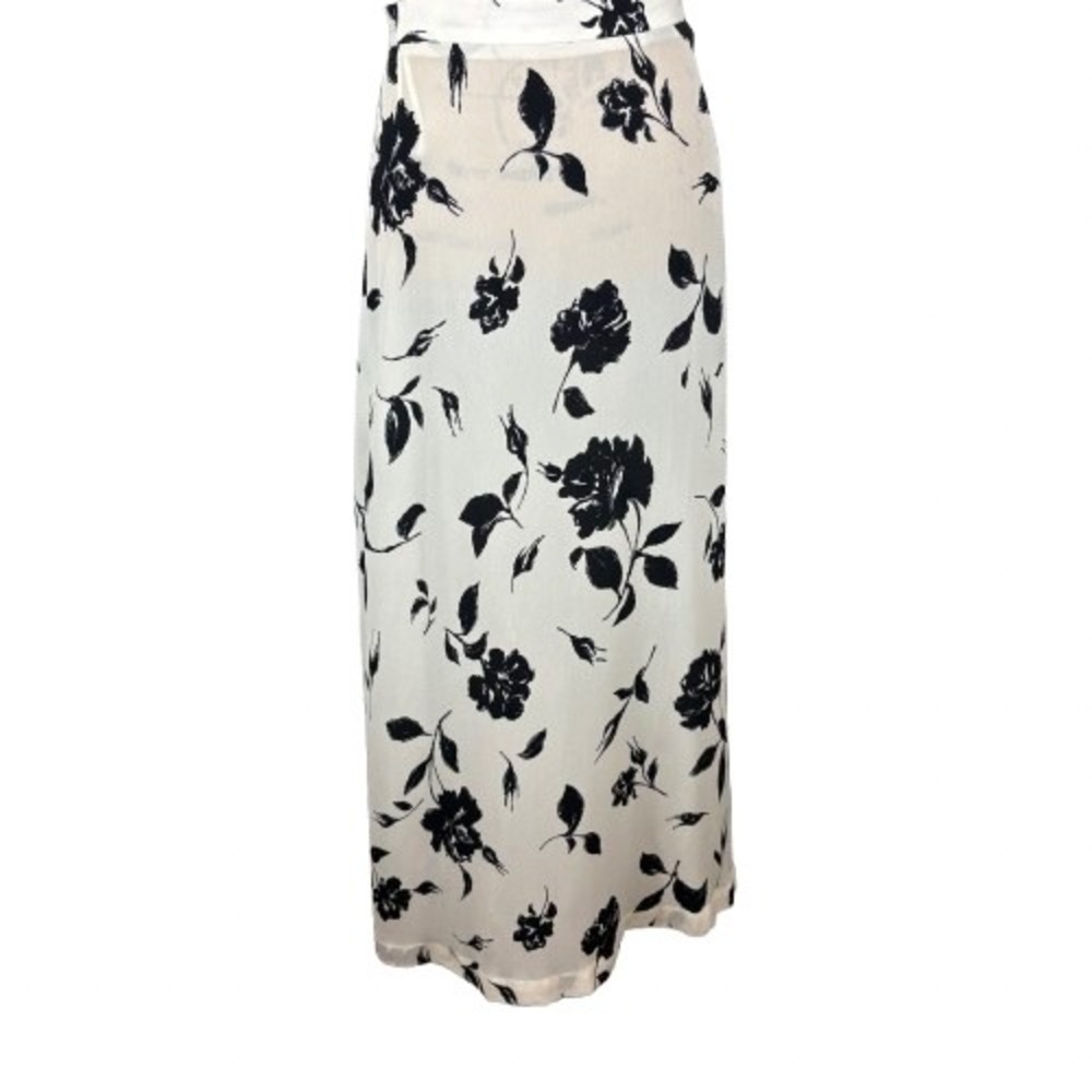 Jones New York Floral Maxi Skirt Black Cream Rayon Soft Goth 90s Vintage Size 12
